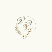 iniciais vj Casamento monograma logotipo com folhas e elegante circular linhas vetor