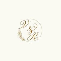 iniciais vr Casamento monograma logotipo com folhas e elegante circular linhas vetor