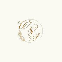 iniciais wi Casamento monograma logotipo com folhas e elegante circular linhas vetor