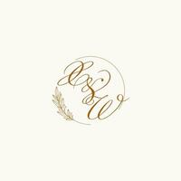 iniciais xw Casamento monograma logotipo com folhas e elegante circular linhas vetor