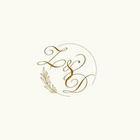 iniciais zd Casamento monograma logotipo com folhas e elegante circular linhas vetor