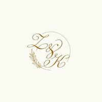 iniciais zk Casamento monograma logotipo com folhas e elegante circular linhas vetor