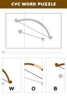 Educação jogos para crianças para aprender cvc palavra de completo a enigma do fofa desenho animado arco cenário imprimível planilha vetor