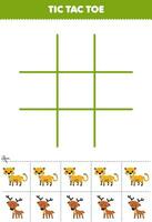 Educação jogos para crianças tic tac dedo do pé conjunto com fofa desenho animado guepardo e veado cenário imprimível animal planilha vetor