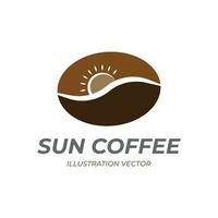 simples minimalista café feijão com pôr do sol de praia onda ilustração vetor