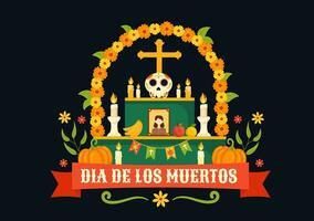 dia de los muertos vetor ilustração com dia do a morto, jogar música, esqueleto dentro mexicano fantasias e sombrero dentro plano desenho animado fundo