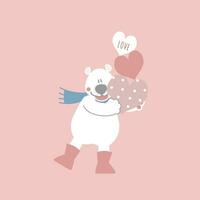 fofa e adorável branco polar Urso com coração, feliz dia dos namorados dia, amor conceito, plano vetor ilustração desenho animado personagem traje Projeto