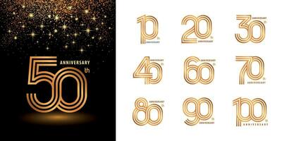 conjunto do 10 para 100 aniversário logótipo projeto, anos comemoro aniversário logotipo vetor