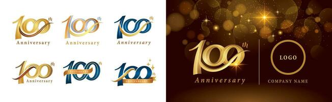 conjunto do 100ª aniversário logótipo projeto, cem anos a comemorar aniversário logotipo vetor