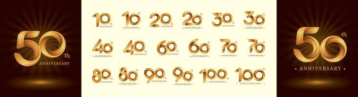 conjunto do 10 para 100ª aniversário logótipo projeto, torção fitas logotipo, origami estilizado número vetor