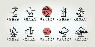 definir, agrupar vetor do bonsai árvore logotipo linha arte símbolo ilustração Projeto