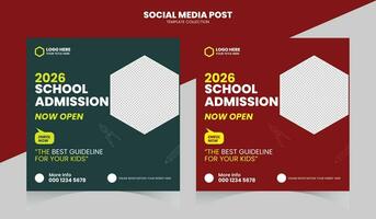 post de mídia social de admissão de educação escolar e banner da web vetor
