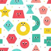 vetor desatado padronizar com fofa geométrico figuras. na moda geométrico forma personagens com face em branco fundo. fofa engraçado sorridente forma personagens com pontos para crianças e crianças Projeto.