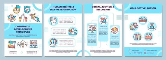 modelo de folheto de princípios de desenvolvimento comunitário. folheto, livreto, impressão de folheto, design da capa com ícones lineares. layouts de vetor para apresentação, relatórios anuais, páginas de anúncios