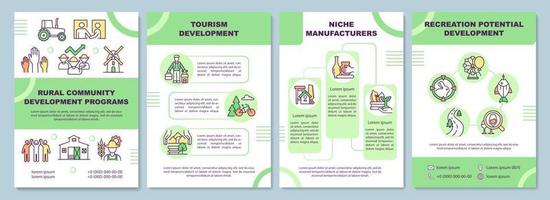 modelo de folheto de programas de desenvolvimento comunitário rural. folheto, livreto, impressão de folheto, design da capa com ícones lineares. layouts de vetor para apresentação, relatórios anuais, páginas de anúncios