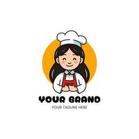 fofa feliz chefe de cozinha menina simples vetor mascote logotipo Projeto