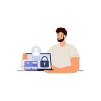 cyber segurança cyber segurança e privacidade conceito. cyber defensor e computador portátil. vetor ilustração do segurança, pessoal acesso, do utilizador autorização, Internet e dados proteção, cíber segurança.