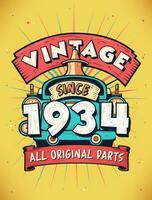 vintage desde 1934, nascermos dentro 1934 vintage aniversário celebração. vetor
