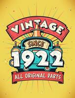vintage desde 1922, nascermos dentro 1922 vintage aniversário celebração. vetor