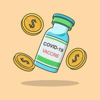 coronavírus vacina com dinheiro dinheiro desenho animado vetor ilustração. vacinação preço plano ícone esboço