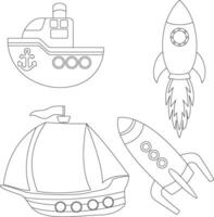 esboço kawaii transporte clipart conjunto dentro desenho animado estilo para crianças e crianças inclui 4 veículos vetor