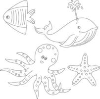 esboço oceano animais clipart conjunto dentro desenho animado estilo. inclui 4 aquático animais para crianças e crianças vetor