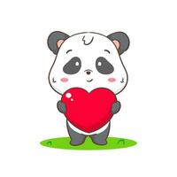fofa panda com grande amor coração. adorável kawaii animal conceito Projeto. plano desenho animado personagem. isolado branco fundo. vetor arte ilustração