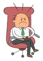 desenho animado sentado na cadeira do chefe pernas cruzadas e ilustração vetorial nervoso vetor