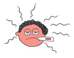 cartoon homem está doente e tem uma ilustração vetorial de febre vetor