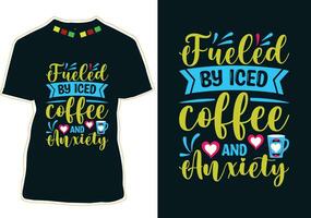 abastecido de gelado café e ansiedade, internacional café dia camiseta Projeto vetor
