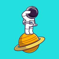astronauta em pé em planeta desenho animado vetor ícone ilustração. Ciência tecnologia ícone conceito isolado Prêmio vetor. plano desenho animado estilo