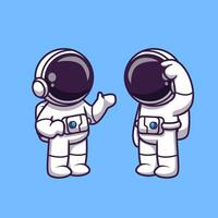 astronautas falando desenho animado vetor ícone ilustração. Ciência tecnologia ícone conceito isolado Prêmio vetor. plano desenho animado estilo