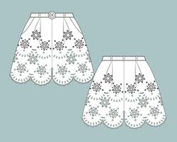 plano técnico desenhando modelo calção calça com renda moda detalhes. vetor