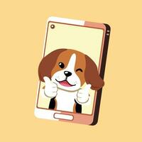 vetor desenho animado personagem beagle cachorro e Smartphone