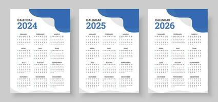 calendário 2024, calendário 2025 e calendário 2026, semana começar Domingo, corporativo Projeto planejador modelo. parede calendário dentro uma minimalista estilo vetor