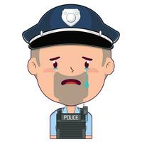 policial chorando e assustado face desenho animado fofa vetor