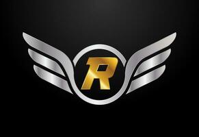 Inglês alfabeto r com asas logotipo Projeto. carro e automotivo vetor logotipo conceito