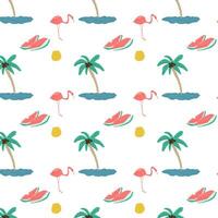 verão padronizar com tropical coco Palma, flamingo, melancia, Sol e mar. vetor ilustração em uma branco fundo