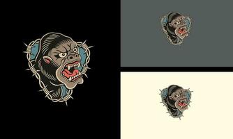 cabeça macaco com presas vetor mascote Projeto