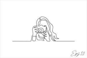 vetor ilustração contínuo linha do mulher fotografando