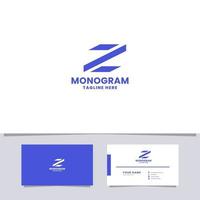 Logotipo da letra z azul simples e minimalista em fundo branco com modelo de cartão de visita vetor