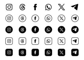 social meios de comunicação logótipo coleção. Instagram, tópicos, Facebook, Whatsapp, Twitter, telegrama. social meios de comunicação ícones. estoque vetor editorial.