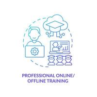 ícone do conceito de treinamento online e offline. abordagem flexível ilustração de linha fina de ideia abstrata. interação por meio de sala de aula física e plataforma online. desenho de cor de contorno isolado de vetor