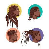 beleza salão logotipo e identidade. plano vetor ilustração do homens face. tradicional encaracolado penteados do africano americano homens.