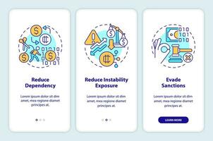 2d ícones representando digital moeda Móvel aplicativo tela definir. passo a passo 3 passos gráfico instruções com fino linear ícones conceito, interface do usuário, ux, gui modelo. vetor