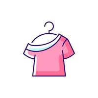 um ombro t shirt rosa ícone de cor rgb. roupa moderna e confortável para mulheres. roupa feminina para relaxar. ilustração isolada do vetor. desenho de linha preenchido com roupas de casa e pijamas confortáveis vetor