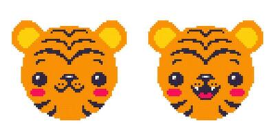 vetor emblema para Novo ano do 2022 com cabeça do uma tigre dentro pixel estilo. vetor ícones do kawaii pixel tigre para 2022 ano.