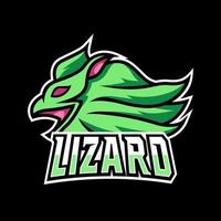 Modelo de logotipo esport do mascote cabeça de lagarto zangado verde vetor