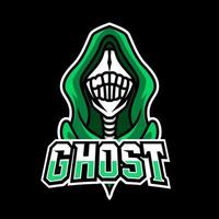 modelo de logotipo de jogo assustador verde escuro fantasma mascote vetor