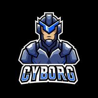 design de modelos de logotipo esportivo cyborg robótico azul com uniforme de ferro vetor